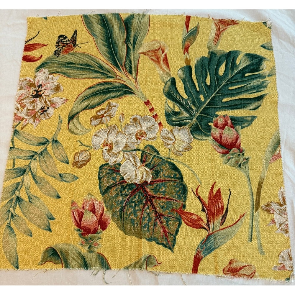 Vintage new yellow background Butterfly Fabric flowers 24" x 24" woven basket